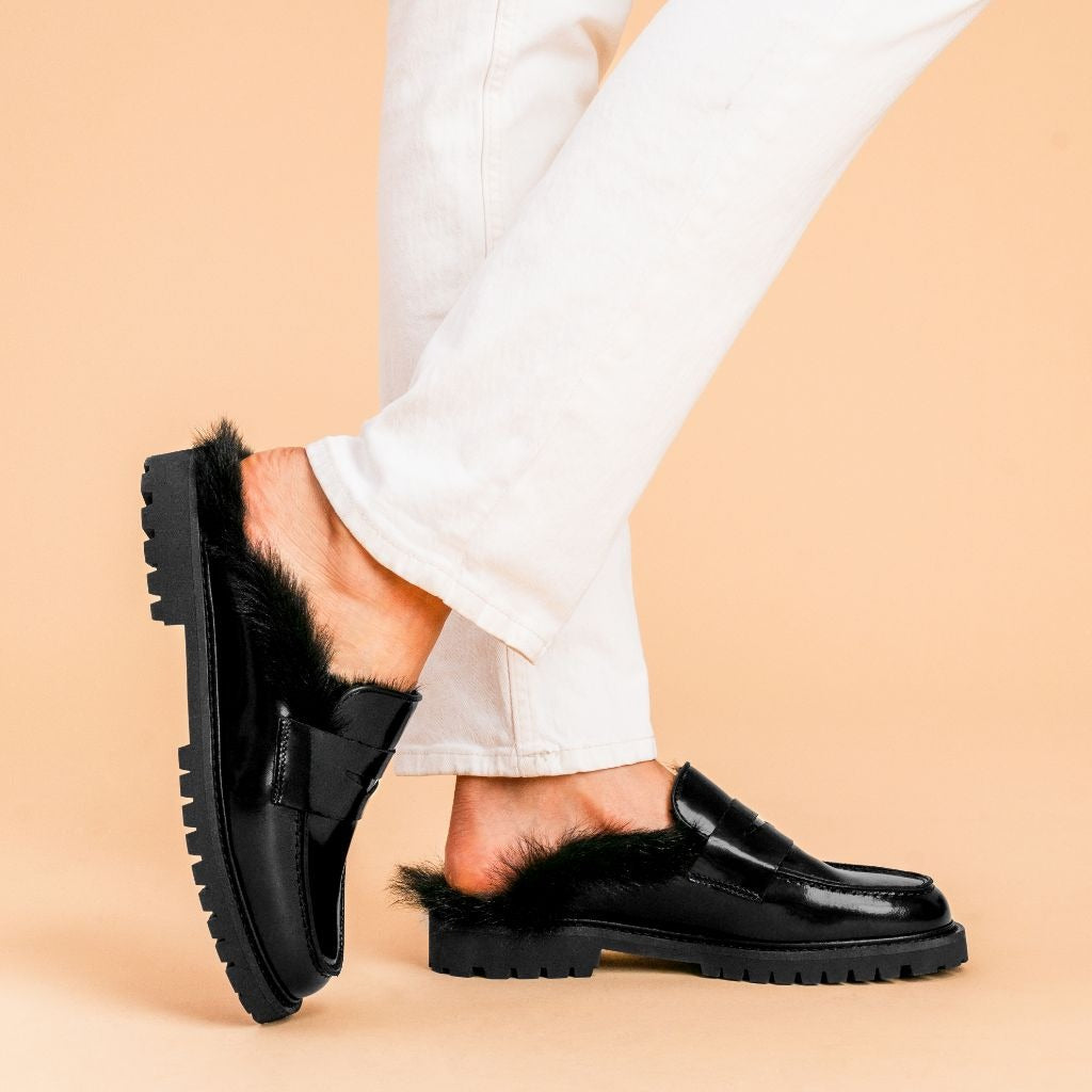 Penny Mule | Black Shearling