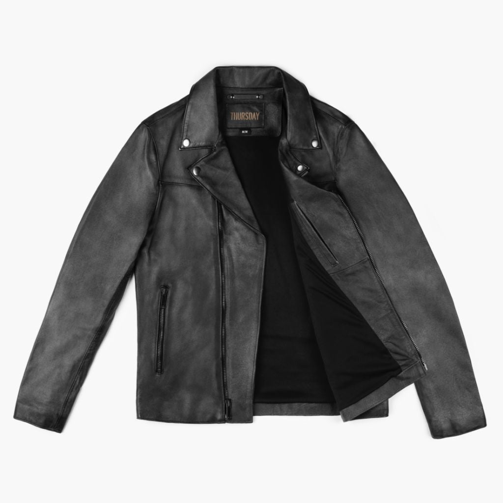 [S] Motorcycle Jacket | Distressed Black