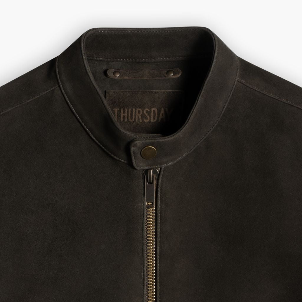 Racer Jacket | Dark Olive Suede